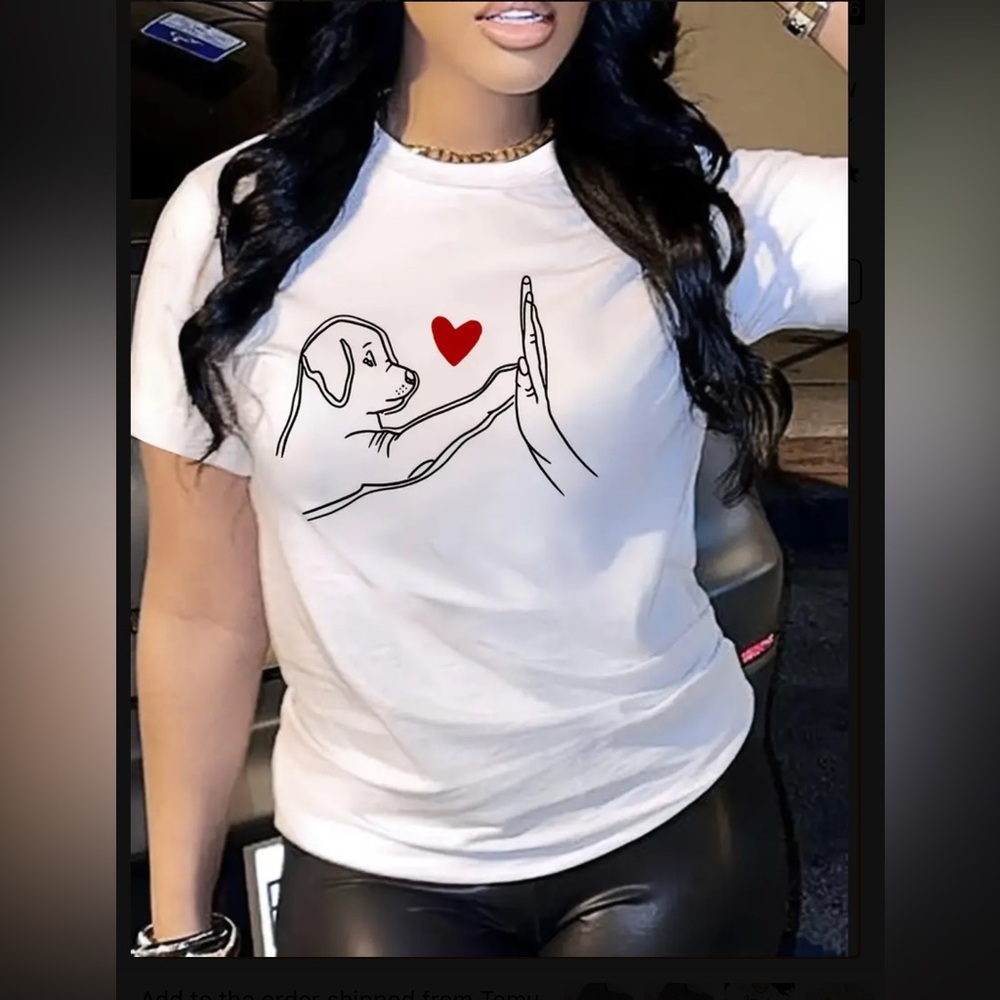 Adorable Womens Dog Print T-Shirt - Short Sleeve, Crew Neck, Lightweight
